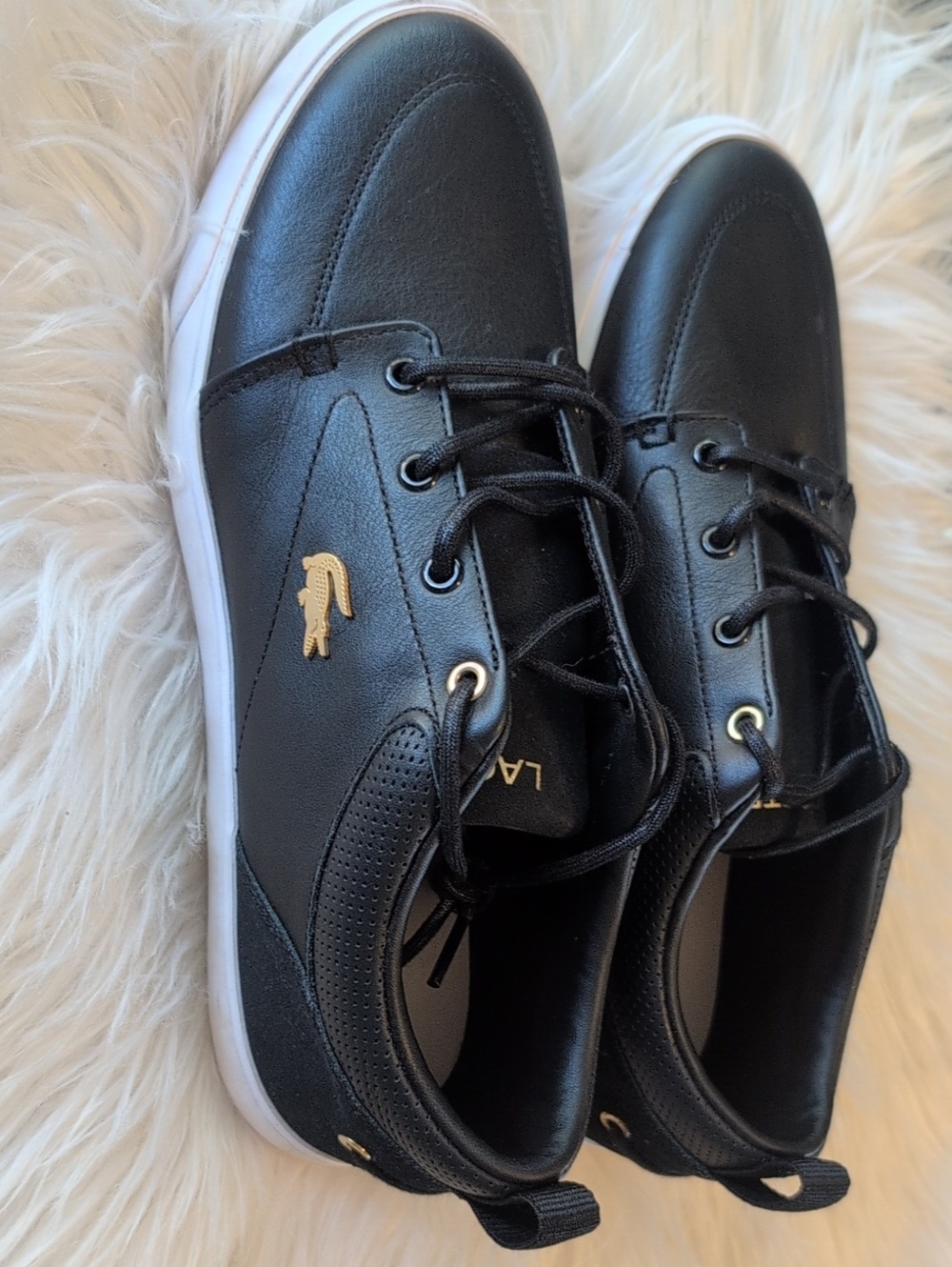 Lacoste Black Sneakers with White Sole and Gold Logo